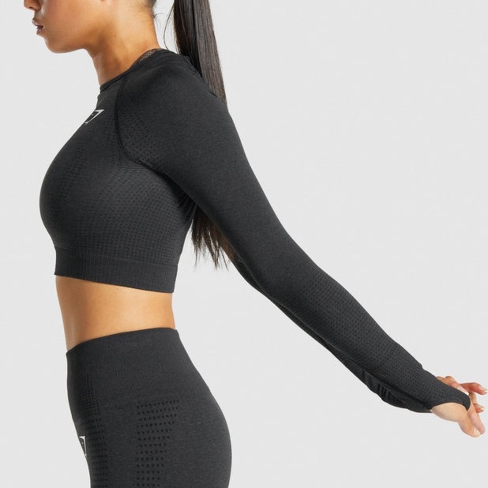 Gymshark Vital Seamless Long Sleeve Crop Top - Black Marl